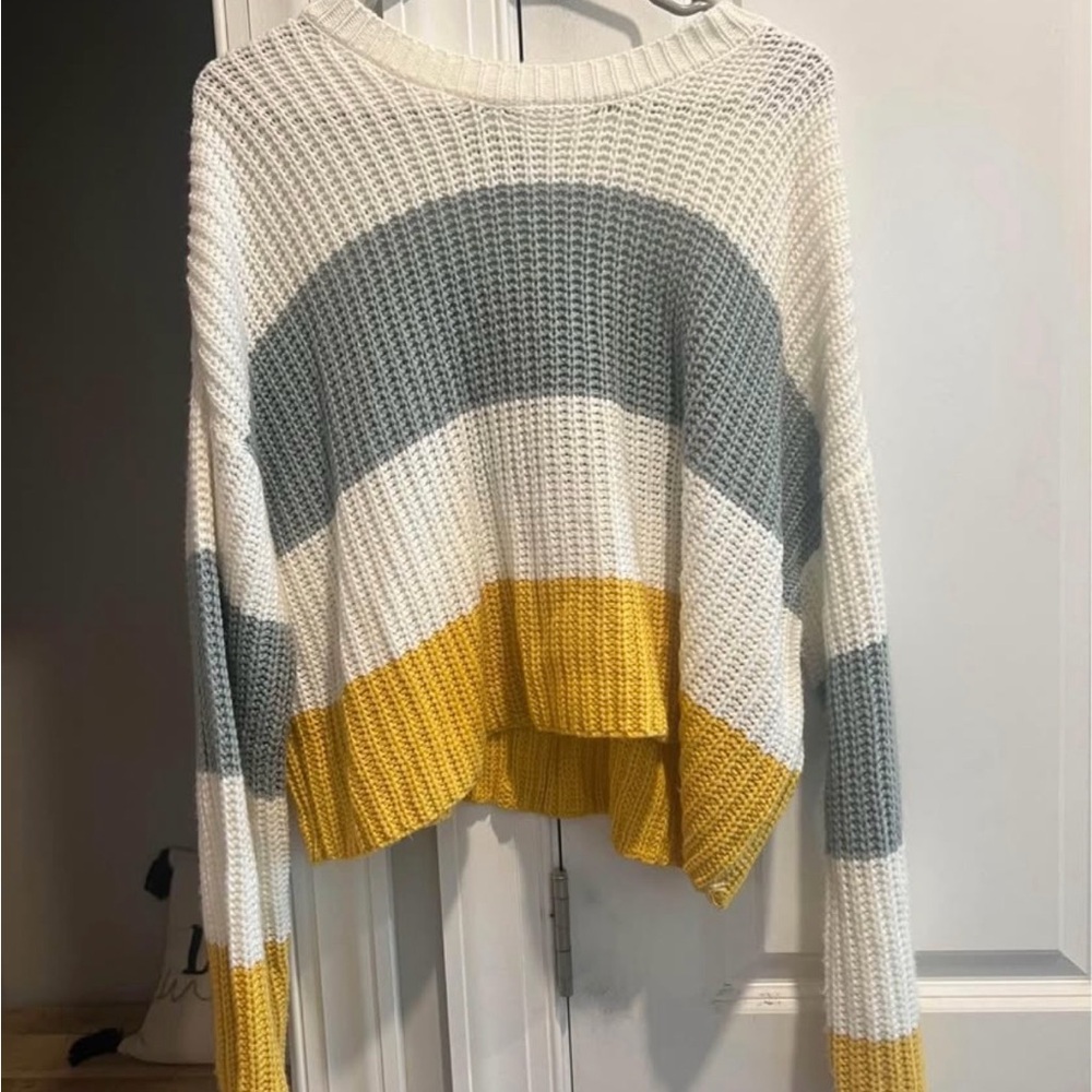 Colorblock Knit Sweater - White, Gray, and Yellow